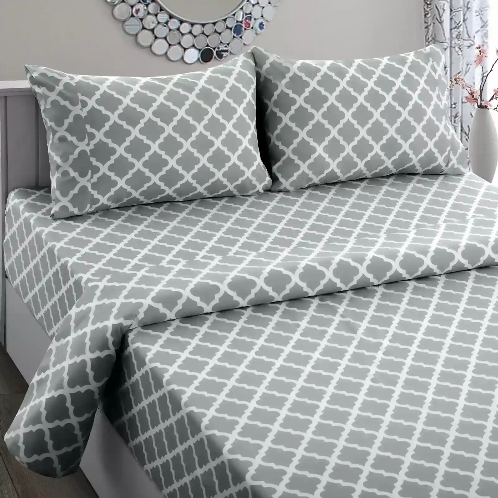 Bed Sheet Set 4 Piece Microfiber Printed Sheets Deep Pocket Ultra Soft Bedsheets