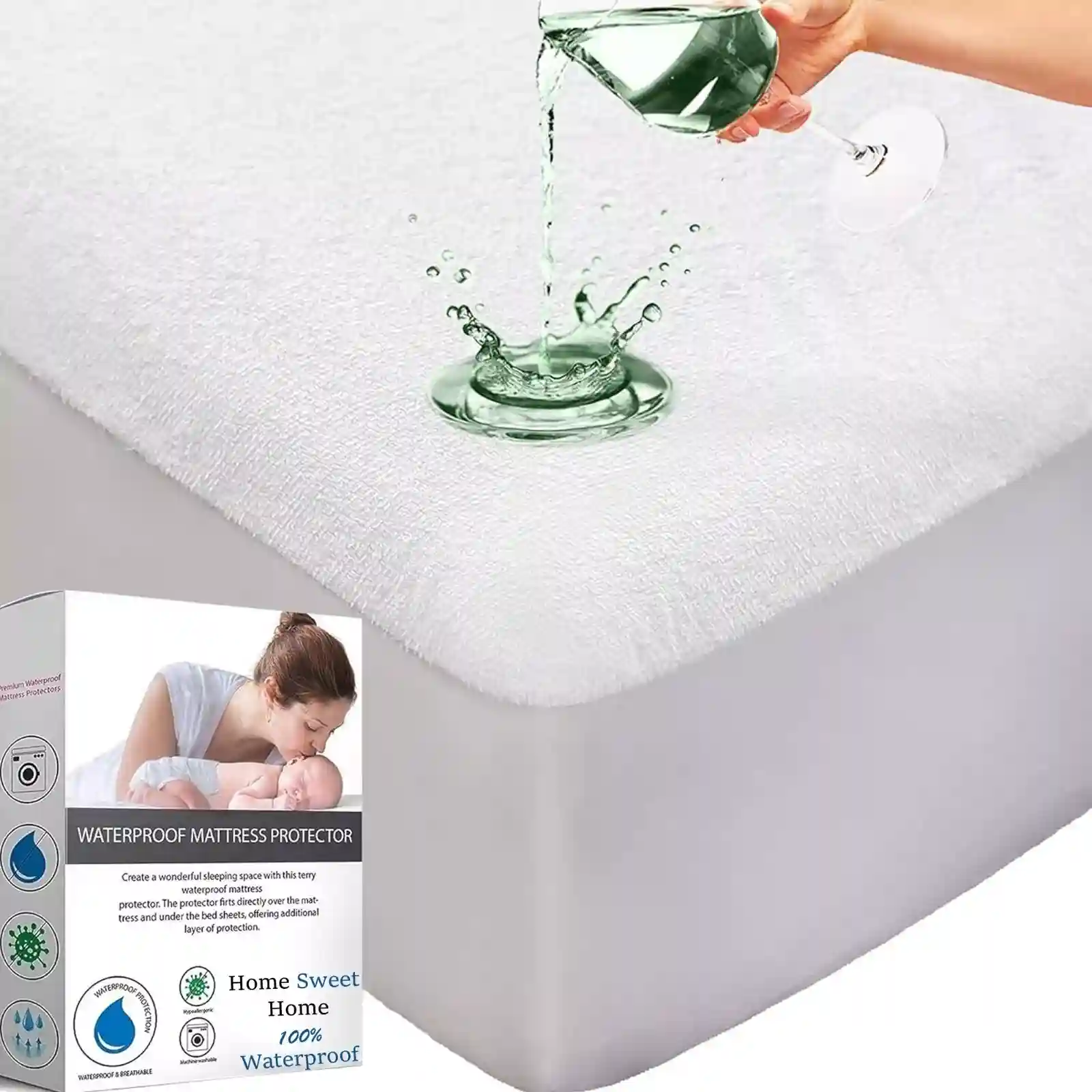 Waterproof Terry Towel Mattress Protector Fitted Sheet Bed Cover Non-Allergenic