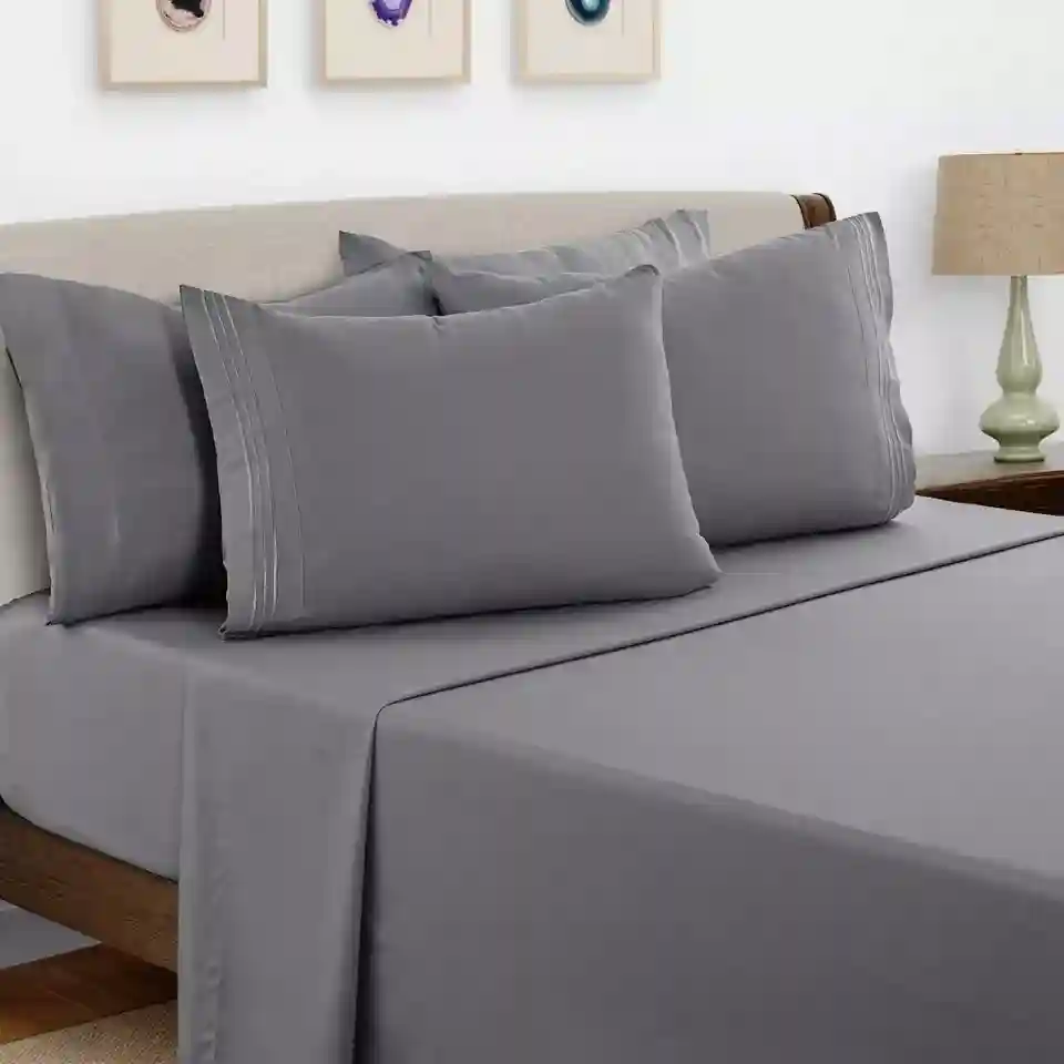 6 Piece Bed Sheet Set 1800 Series Microfiber Comfort Deep Pocket Hotel Bed Sheet