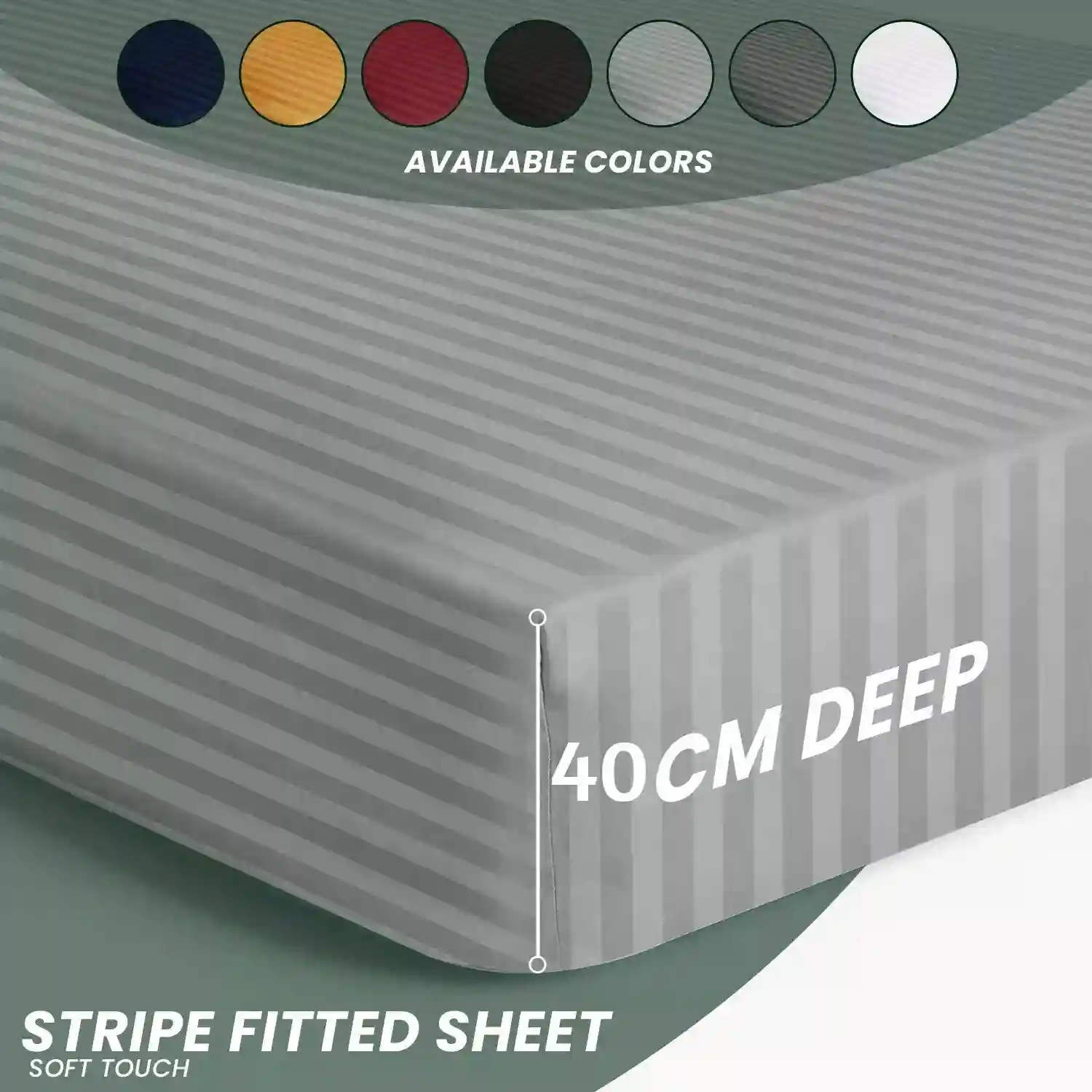 40cm Deep Egyptian Stripe Fitted Sheet Single Double King Super King Size Sheets