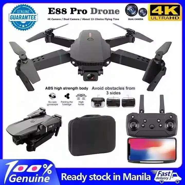 E88 Pro Foldable Quadcopter RC Drone - WIFI FPV 4K HD Camera Black/Grey Plastic