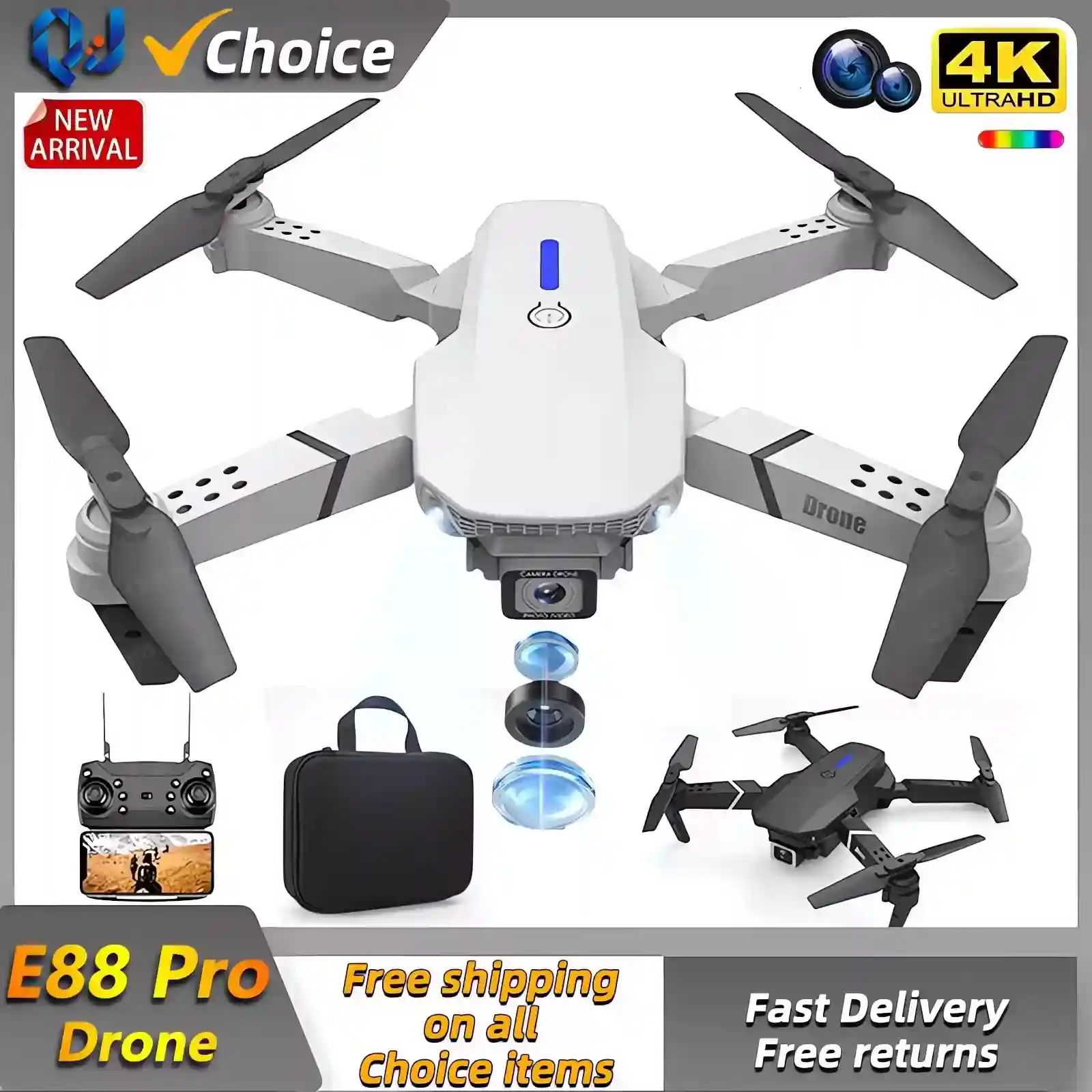 2024P E88Pro 4K Professional RC Drone with Wide Angle HD Camera, Quadrotor