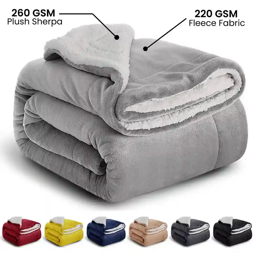 480 GSM Heavy Sherpa Fleece Blanket Soft Warm Bed Sofa Throw Weighted Blanket UK