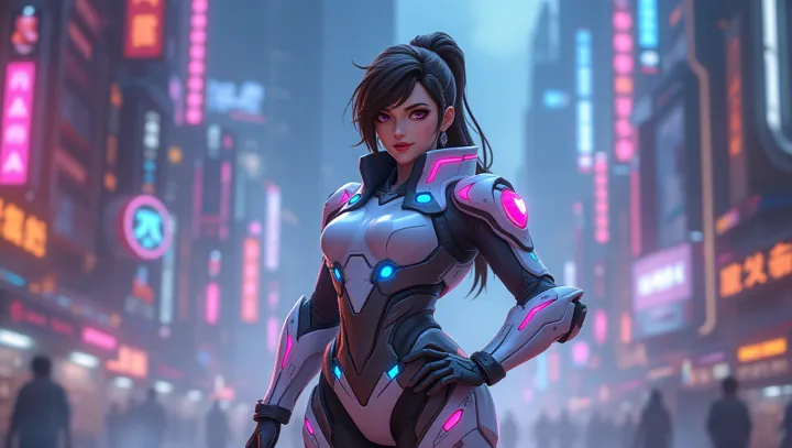 D.va โดดเด่นในโลก Cyberpunk ของ Overwatch