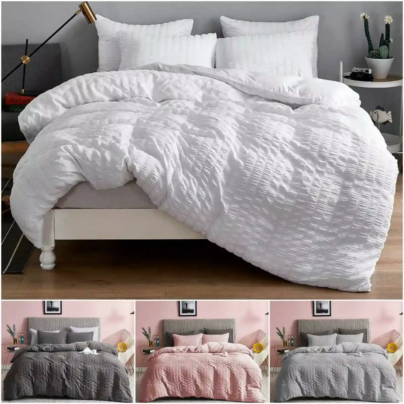 Seersucker Duvet Cover Set 100% Egyptian cotton Bedding Sets Double King Size
