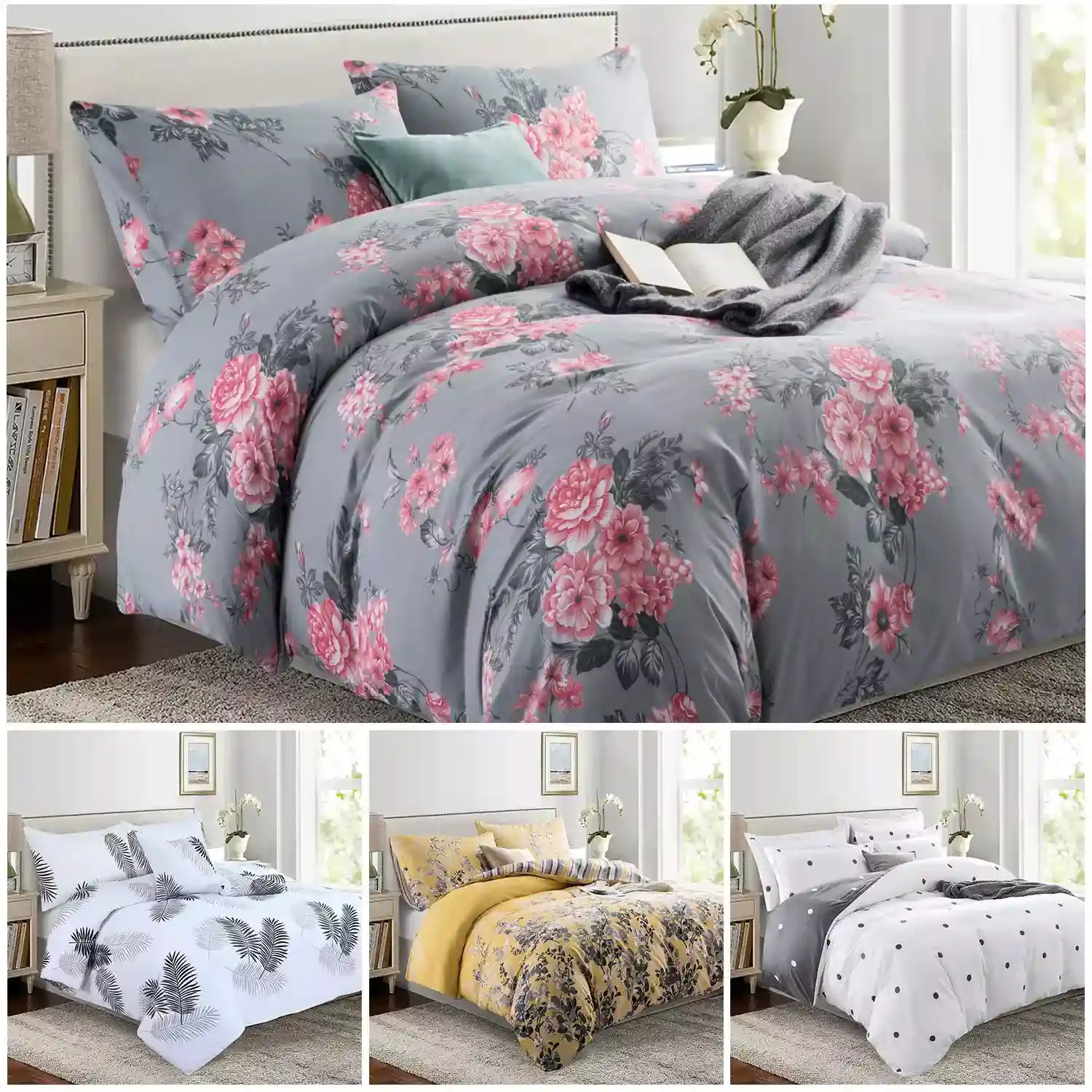 Luxury Reversible Duvet Cover Quilt Cover Bedding Set Single Double King Size UK