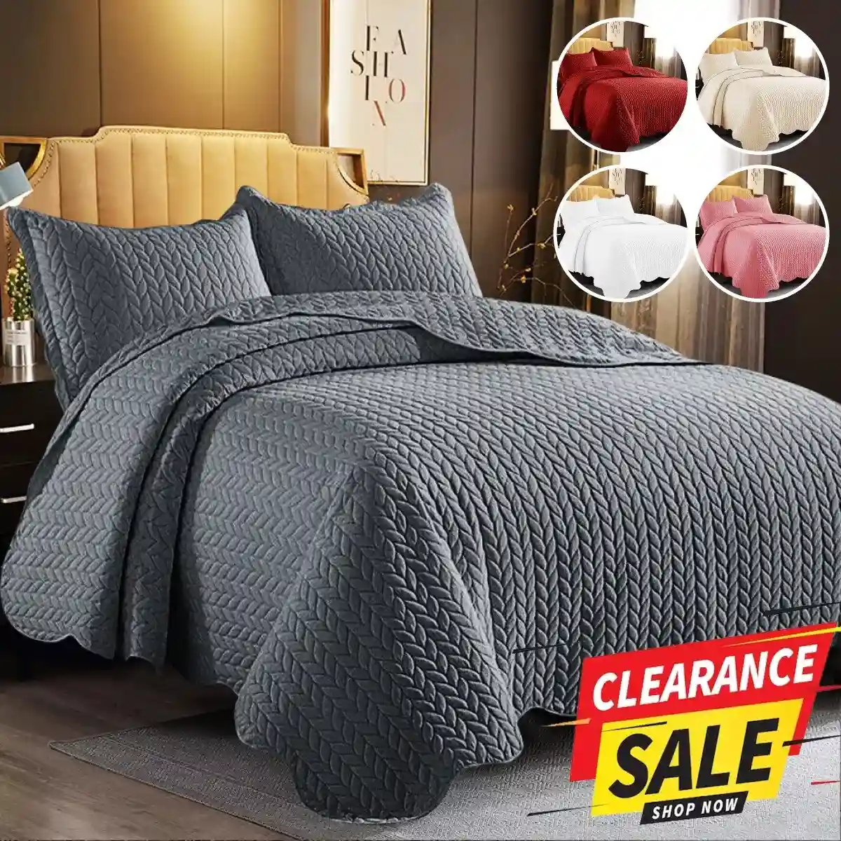 3 Piece Quilted Bedspread Bed Throw Single Double King Size Embossed Bedding Set