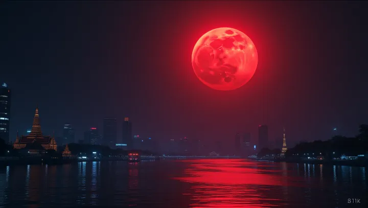 Mystical Red Moon Graces Bangkok's Skyline