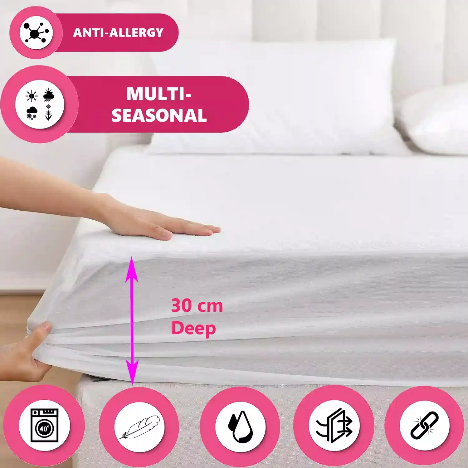 Waterproof Terry Mattress Protector Extra Deep Fitted Bed Sheet Cover Non Noisy